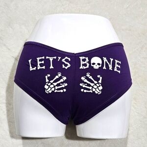 Femfetti ✦ “Let’s Bone” Graphic Thong ✦ Royal Purple w/ Skeleton Hands XL NWT